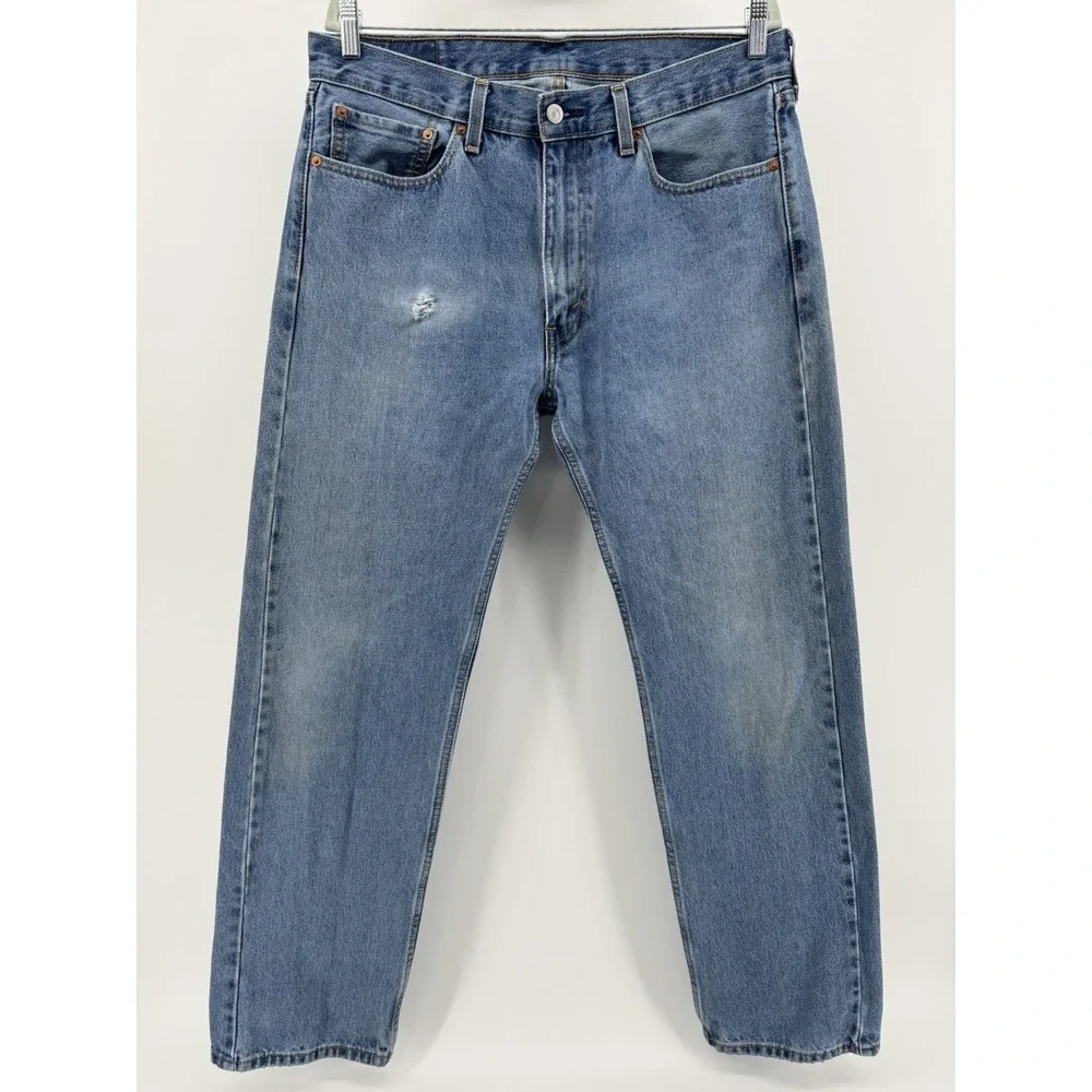 Levi's 505 Size 36x34 Blue Denim Jeans Regular Fit Straight Leg‎ Distressed